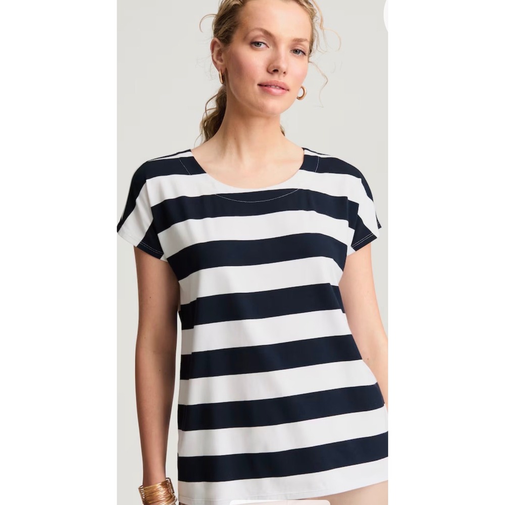 J.Jill Luxe Supima Scoop Neck Striped Tee Navy White XLT Tall New